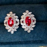 14k Gold 0.7 Ctw Natural Ruby & Diamond Earrings