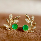 14k Gold 0.39 Ctw Natural Emerald & Diamond Earrings