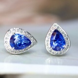 14k Gold 2.16 Ctw Natural Sapphire & Diamond Earrings
