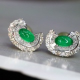 14k Gold 0.97 Ctw Natural Emerald & Diamond Earrings
