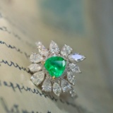 14k Gold 1.58 Ctw Natural Emerald & Diamond Ring