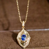 14k Gold 0.45 Ctw Natural Sapphire & Diamond Pendant( Without Chain )
