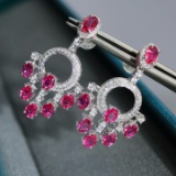 14k Gold 3.11 Ctw Natural Ruby & Diamond Earrings