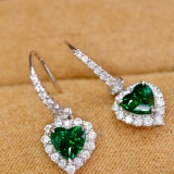 14k Gold 3.10 Ctw Natural Tsavorite & Diamond Earrings