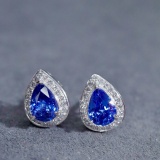 14k Gold 2.16 Ctw Natural Sapphire & Diamond Earrings