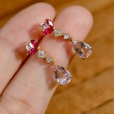 14k Gold 2.07 Ctw Natural Morganite & Tourmaline Earrings