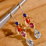 14k Gold 4.74 Ctw Natural Aquamarine & Sapphire Earrings