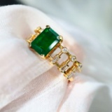 14k Gold 1.66 Ctw Natural Emerald & Diamond Ring