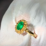14k Gold 0.68 Ctw Natural Emerald & Diamond Ring