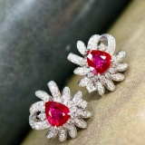 14k Gold 2.65 Ctw Natural Ruby & Diamond Earrings