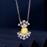 14k Gold 0.60 Ctw Natural Yellow Diamond & Diamond Pendant( Without Chain )
