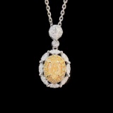 14k Gold 0.6 Ctw Natural Yellow Diamond & Diamond Pendant( Without Chain )