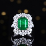 14k Gold 6.53 Ctw Vivid Green Natural Emerald & Diamond Ring/pendant( Without Chain )