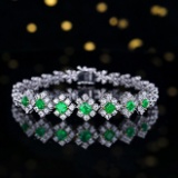 14k Gold 3.55 Ctw Vivid Green Natural Emerald & Sapphire Bracelet