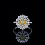 14k Gold 2.11 Ctw Natural Cat's?Eye & Diamond Ring/pendant( Without Chain )