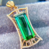 14k Gold 6.6 Ct Natural Tourmaline & Diamond Pendant( Without Chain )