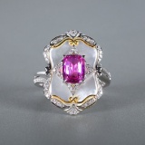 14k Gold 1.79 Ctw Natural Padparadscha Sapphire & Diamond Ring