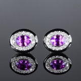 14k Gold 2.20 Ctw Natural Sapphire & Diamond Earrings