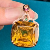 14k Gold 36.38 Ct Natural Citrine & Diamond Pendant( Without Chain )