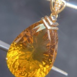 14k Gold 22.57 Ct Natural Citrine & Diamond Pendant( Without Chain )
