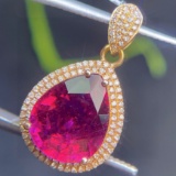 14k Gold 6.08 Ct Natural Tourmaline & Diamond Pendant( Without Chain )
