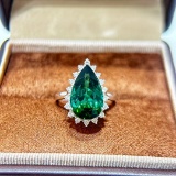 14k Gold 6.30 Ctw Natural Tourmaline & Diamond Ring