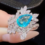 14k Gold 2.09 Ctw Natural Paraiba Tourmaline & Diamond Ring