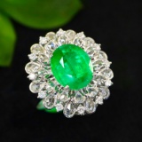 14k Gold 4.49 Ctw Vivid Green Natural Emerald & Diamond Ring/pendant( Without Chain )
