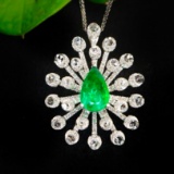 14k Gold 2.02 Ctw Vivid Green Natural Emerald & Diamond Ring/brooch/pendant( Without Chain )