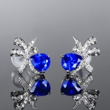 14k Gold 1.79 Ctw Natural Sapphire & Diamond Earrings