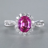 14k Gold 2.39 Ctw Natural Padparadscha Sapphire & Diamond Ring