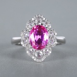 14k Gold 2.51 Ctw Natural Padparadscha Sapphire & Diamond Ring