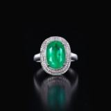 14k Gold 3.22 Ctw Vivid Green Natural Emerald & Diamond Ring