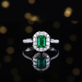 14k Gold 1.34 Ctw Vivid Green Natural Emerald & Diamond Ring/pendant( Without Chain )