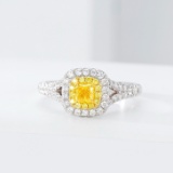 14k Gold 0.63 Ctw Natural Yellow Diamond & Diamond Ring