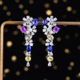 14k Gold 10.06 Ctw Natural Sapphire & Sapphire Earrings
