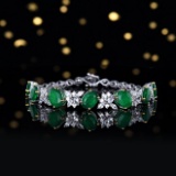14k Gold 12.13 Ctw Vivid Green Natural Emerald & Sapphire Bracelet
