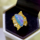 14k Gold 2.31 Ctw Natural Opal & Diamond Ring