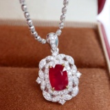 14k Gold 1.52 Ctw Natural Ruby & Diamond Pendant( Without Chain )