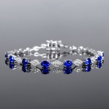 14k Gold 3.17 Ctw Natural Sapphire & Diamond Bracelet