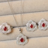 14k Gold 3.12 Ctw Natural Ruby & Diamond Jewelry Set