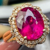14k Gold 5.78 Ct Natural Tourmaline & Diamond Ring