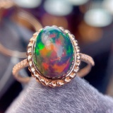 14k Gold 3.9 Ct Natural Opal & Diamond Ring