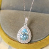 14k Gold 2.80 Ctw Natural Aquamarine & Diamond Pendant( Without Chain )