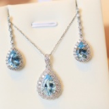 14k Gold 5.51 Ctw Natural Aquamarine & Diamond Jewelry Set
