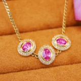 14k Gold 1.69 Ctw Natural Padparadscha Sapphire & Diamond Necklace
