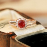 14k Gold 0.98 Ctw Natural Ruby & Diamond Ring