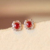 14k Gold 1.29 Ctw Natural Ruby & Diamond Earrings