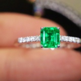 14k Gold 0.51 Ctw Vivid Green Natural Emerald & Diamond Ring