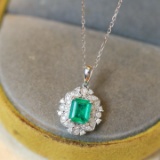 14k Gold 1.04 Ctw Natural Emerald & Diamond Pendant( Without Chain )
